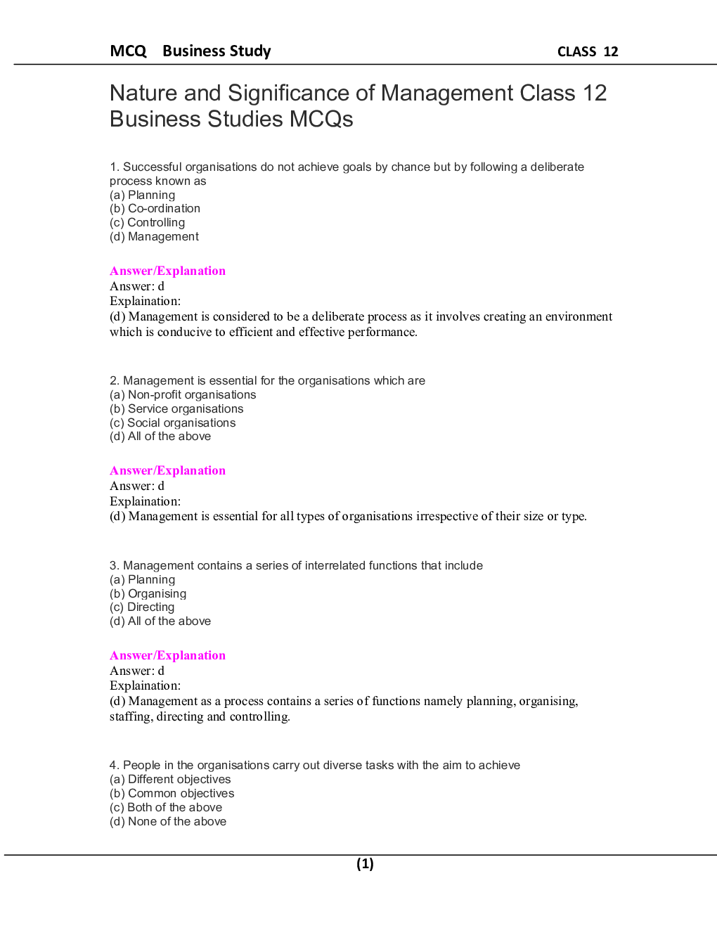 Download Class12 Business Study MCQ PDF Online2021 by Panel Of Experts