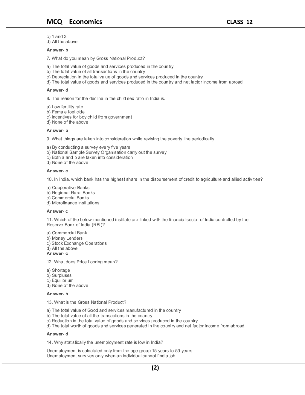 MCQ Economics For Class-12 - Page 3