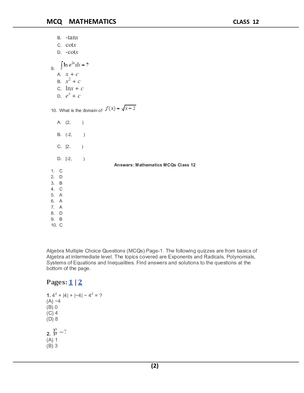 MCQ Mathematics For Class-12 - Page 3