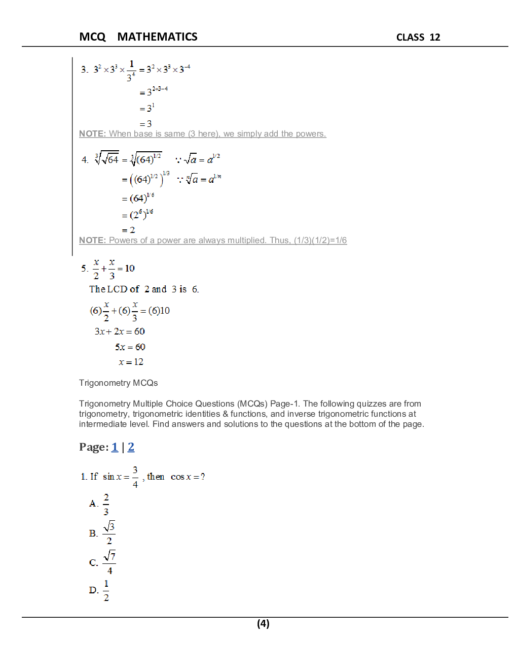 MCQ Mathematics For Class-12 - Page 5