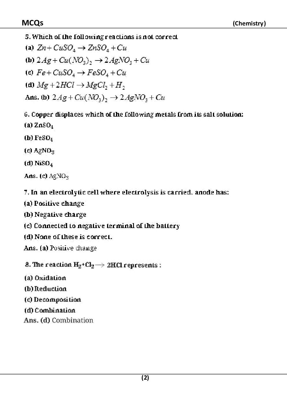 MCQ Chemistry For Class-10 - Page 3