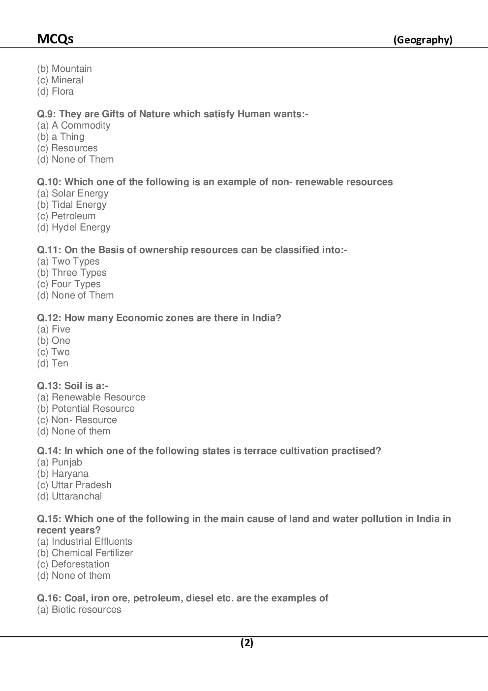 MCQ Geography For Class-10 - Page 3