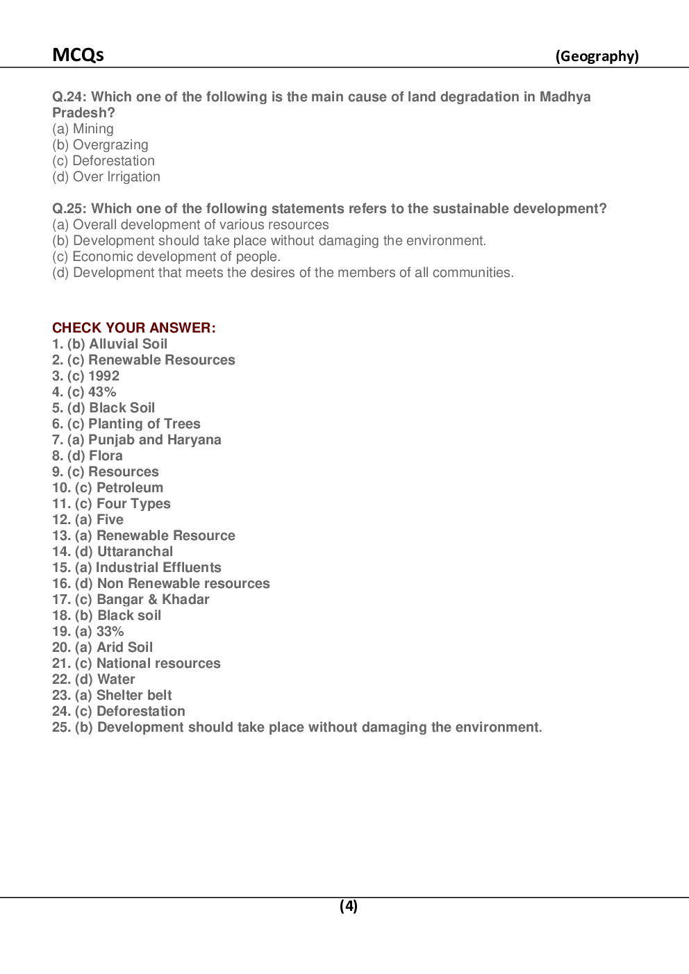 MCQ Geography For Class-10 - Page 5