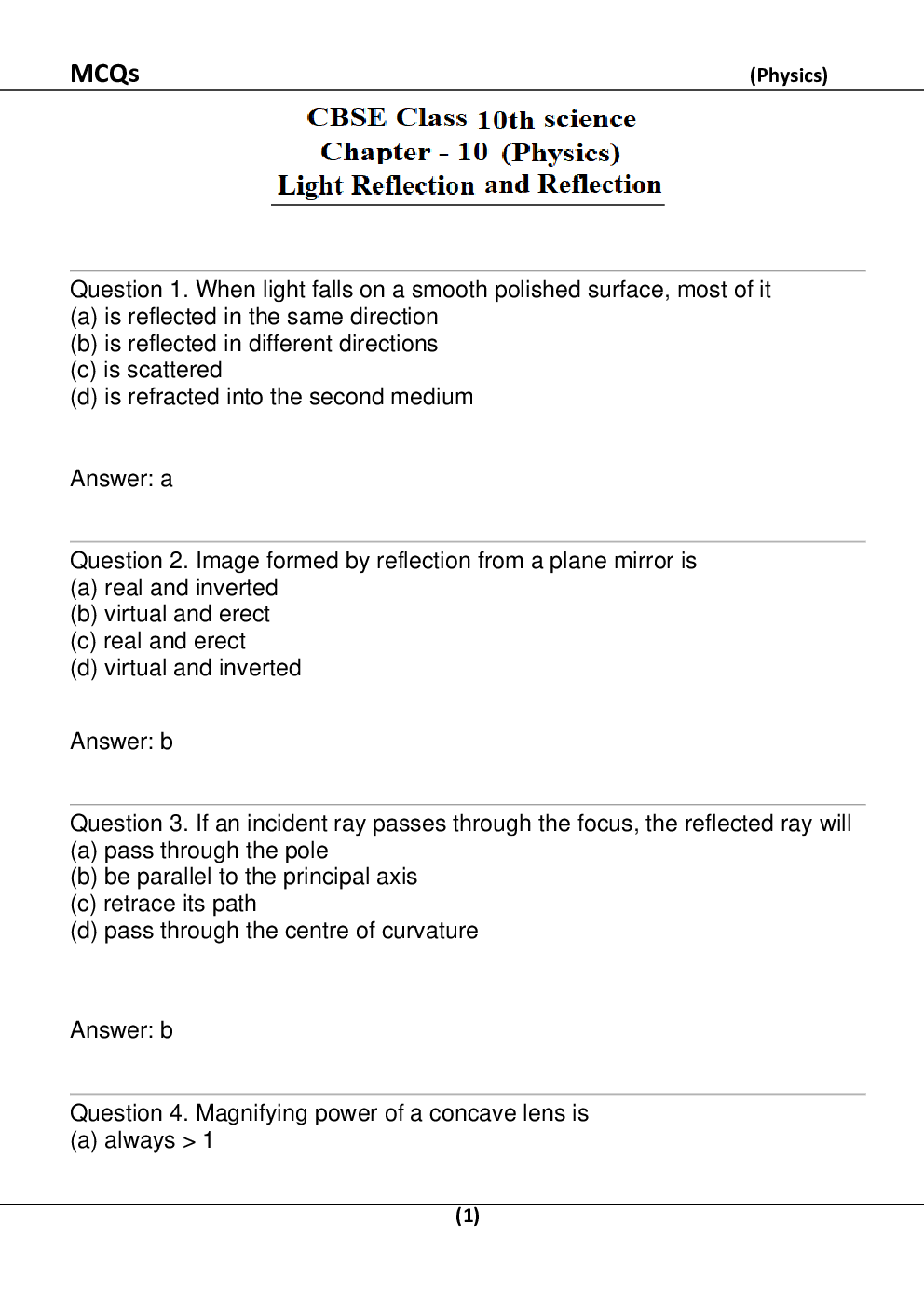 MCQ Physics For Class-10 - Page 2