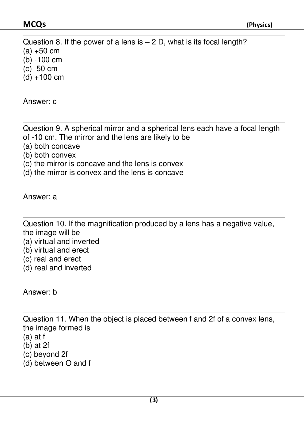 MCQ Physics For Class-10 - Page 4