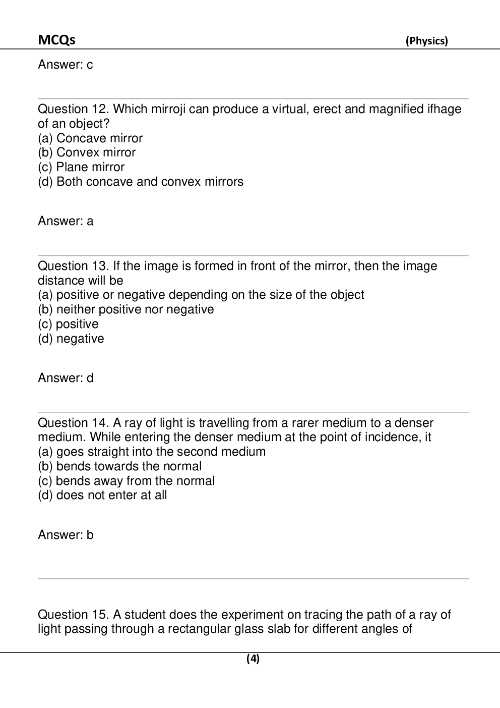 MCQ Physics For Class-10 - Page 5