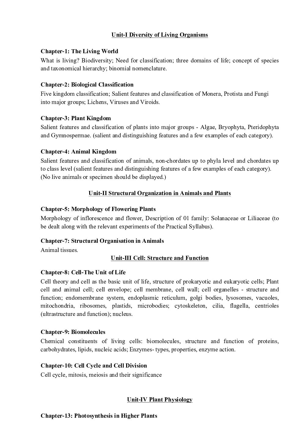 CBSE Reduced Syllabus PCB For Class-11 - Page 3