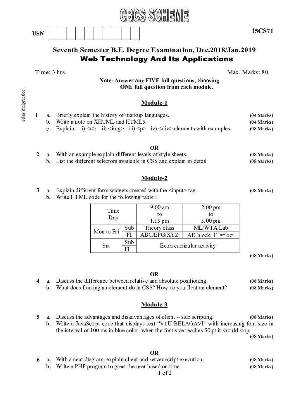 VTU CSE 7th Sem Previous Year Question Paper Programming the Web Dec 2018 - Page 2