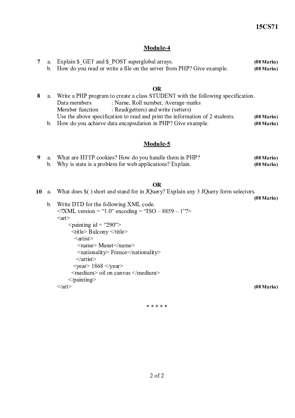 VTU CSE 7th Sem Previous Year Question Paper Programming the Web Dec 2018 - Page 3