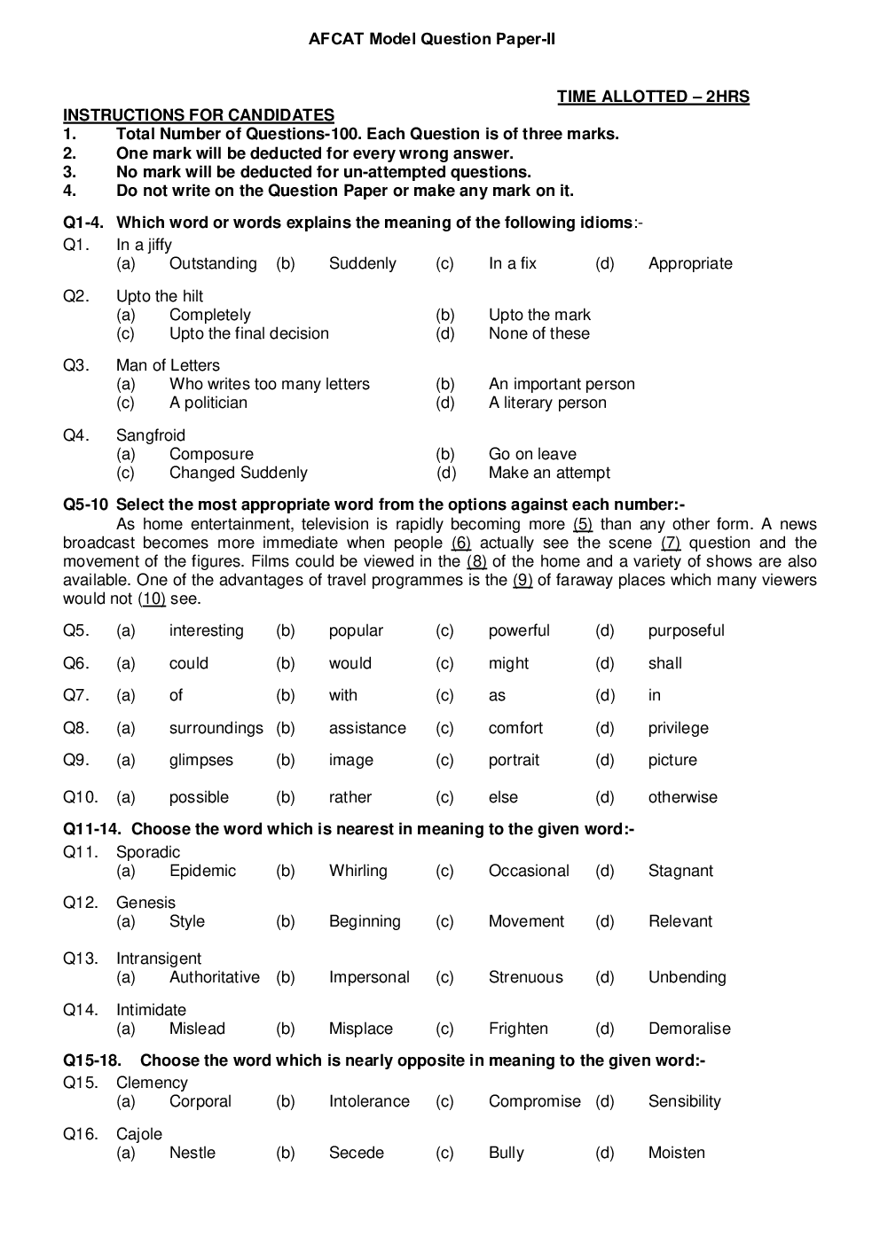 AFCAT Model Question Paper 2 With Answer Key - Page 2