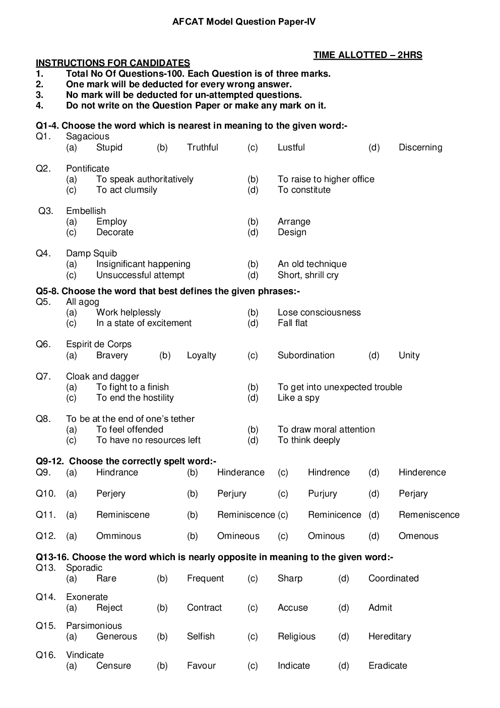 AFCAT Model Question Paper 4 With Answer Key - Page 2