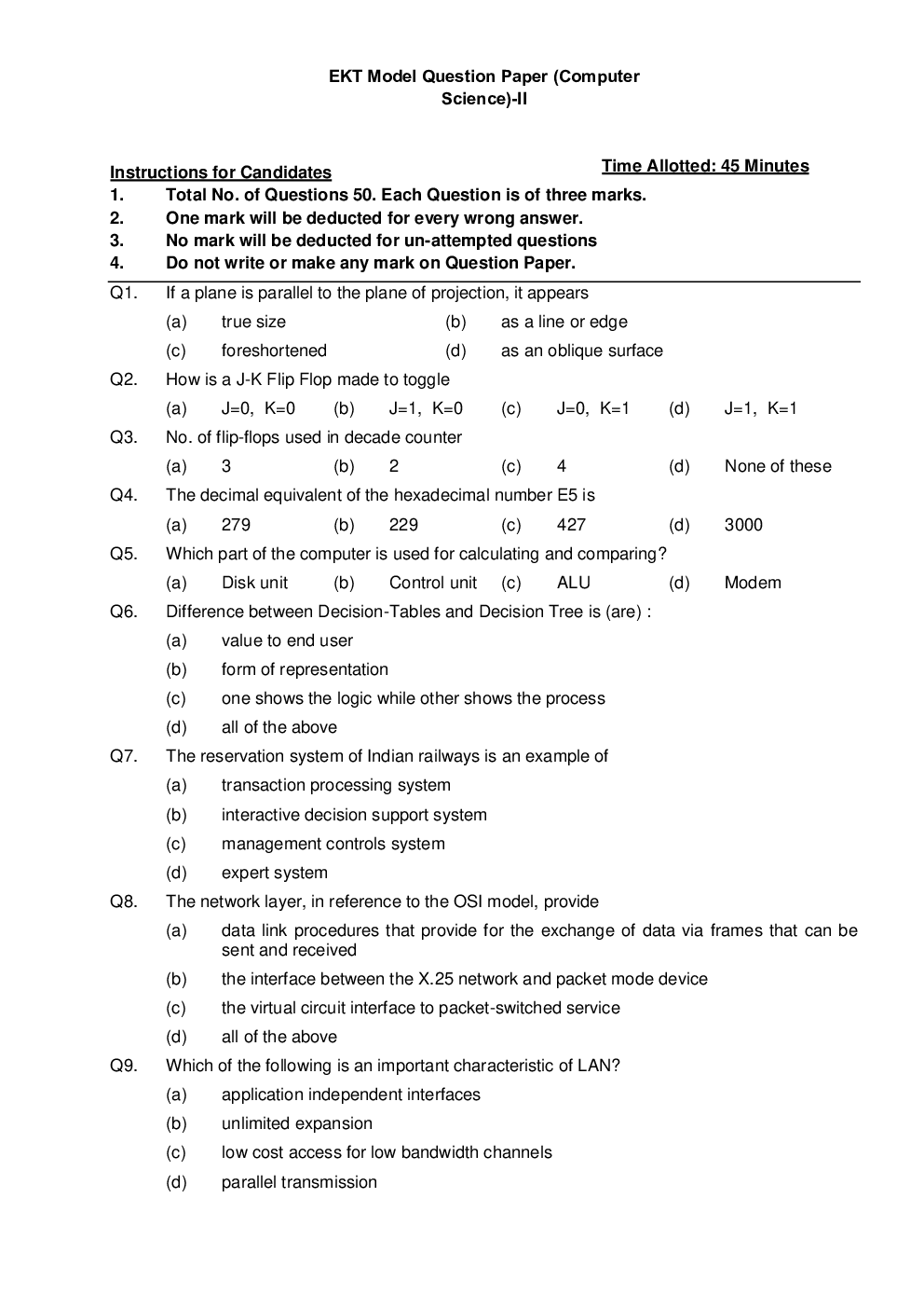 AFCAT-EKT Computer Science 2 Model Question Paper With Answer Key - Page 2