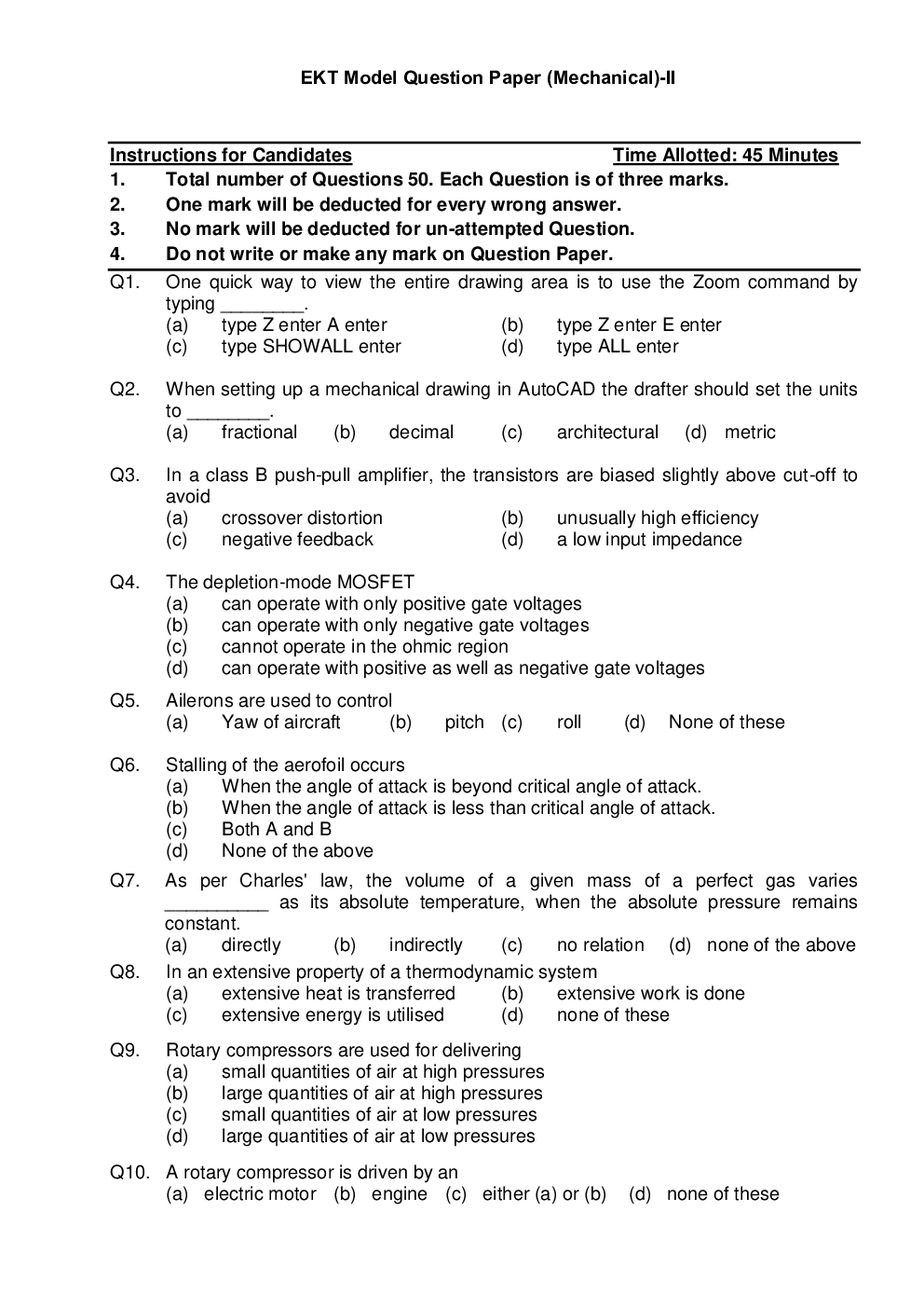 AFCAT-EKT Mechanical 2 Model Question Paper With Answer Key - Page 2