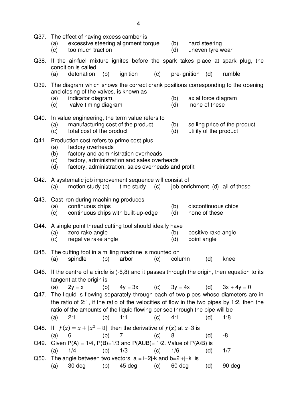 AFCAT-EKT Mechanical 2 Model Question Paper With Answer Key - Page 5