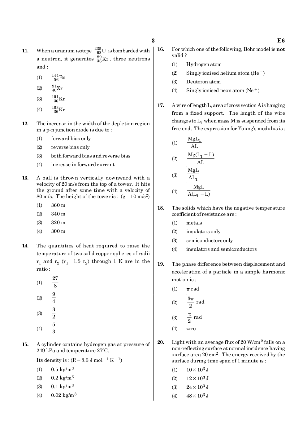 NEET 2020 Previous Year Paper With Answer Key Paper-6 - Page 3