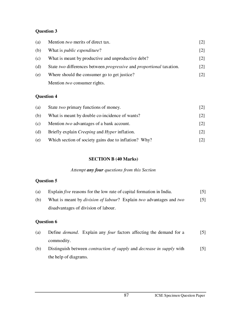 ICSE Sample Paper For Economics Class 10  - Page 3