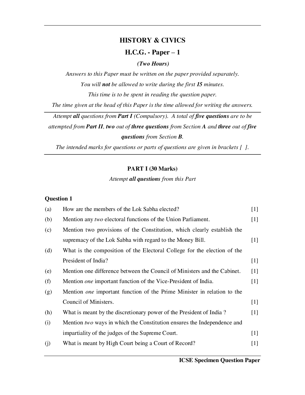 ICSE Sample Paper For History And Civics Class 10  - Page 2
