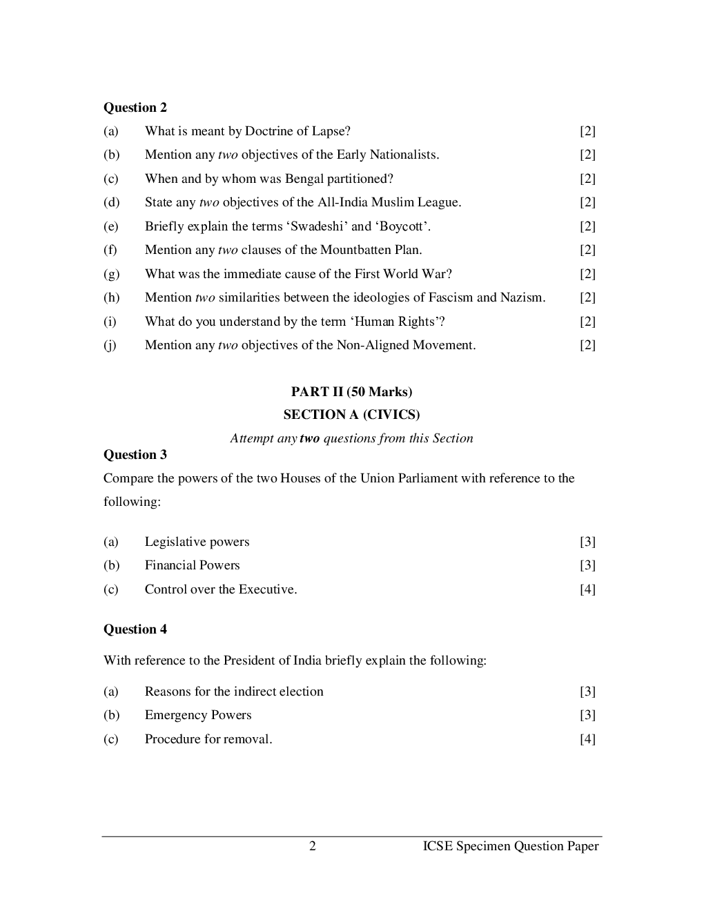 ICSE Sample Paper For History And Civics Class 10  - Page 3