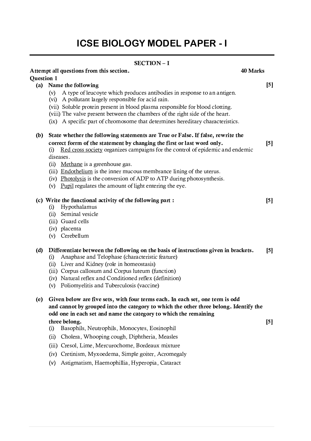 ICSE Model Question Papers For Biology Class 10 - Page 2
