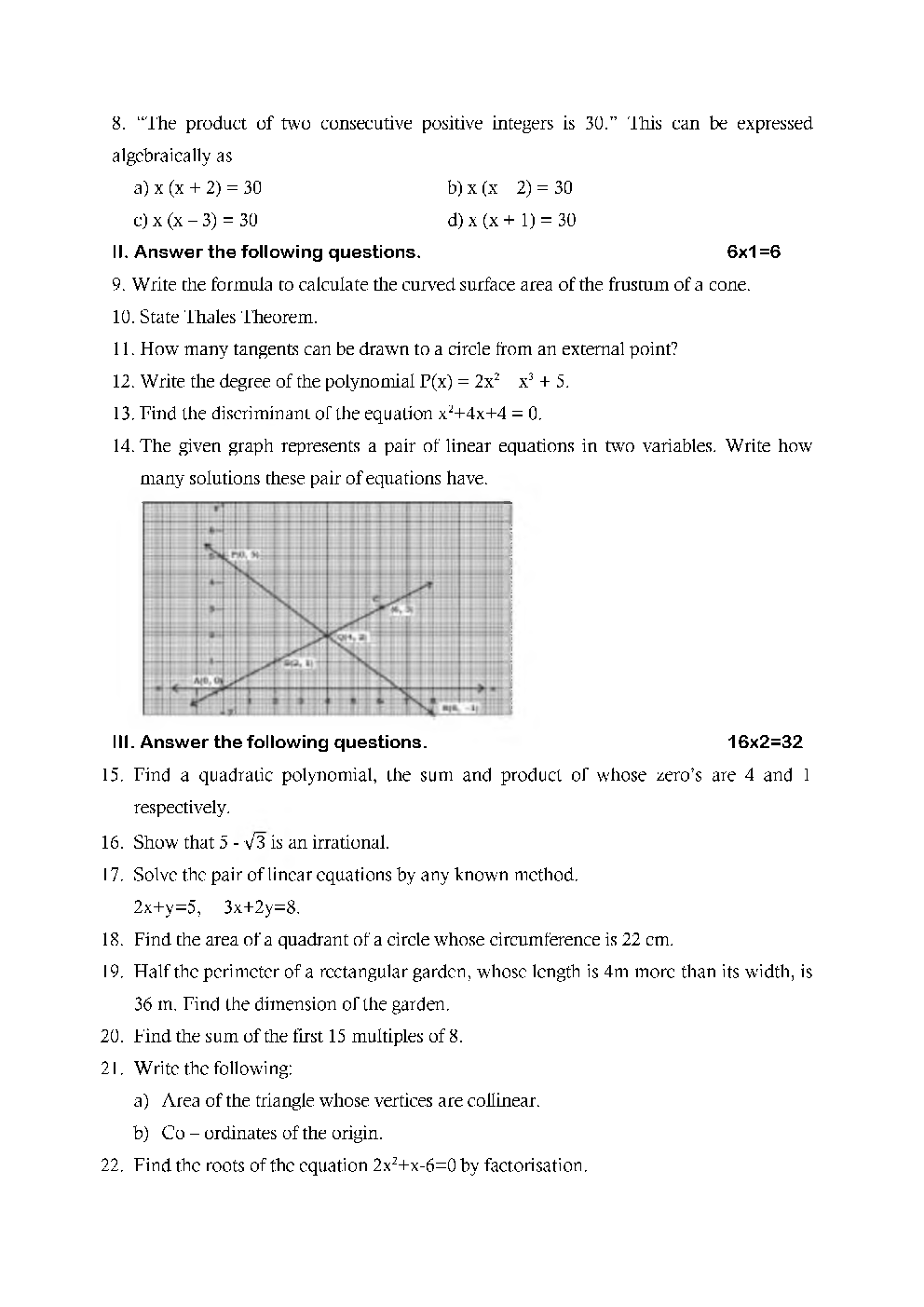 SSLC Model Question Papers For Mathematics Class 10 - Page 3