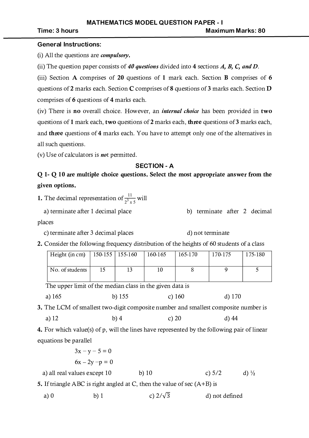 CBSE Model Question Papers For Mathematics Class 10 - Page 2