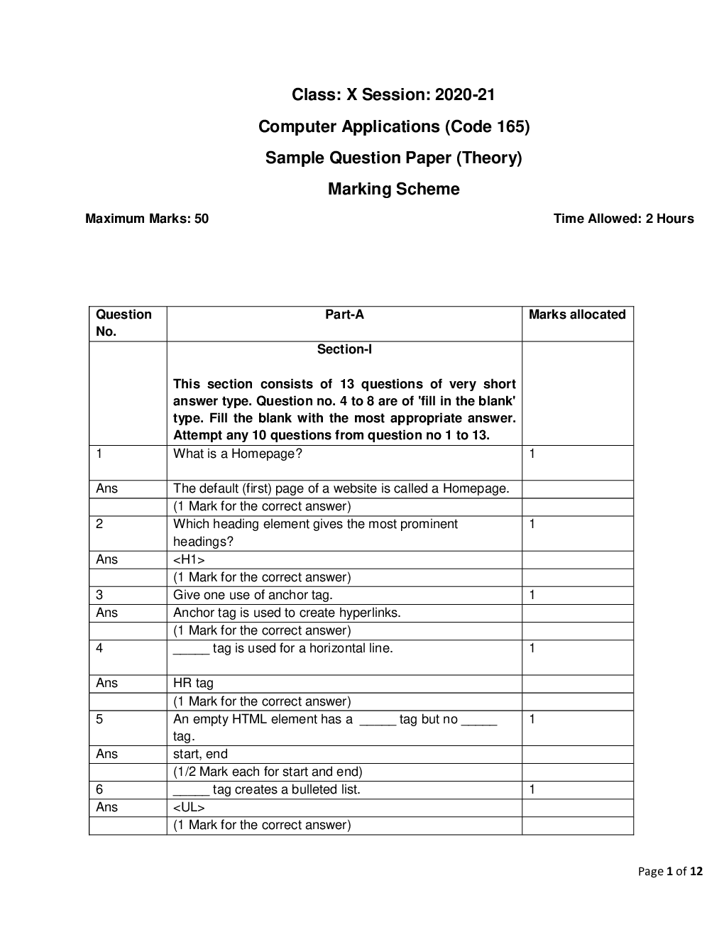 CBSE Sample Question Paper For Computer Applications Class 10 - Page 3