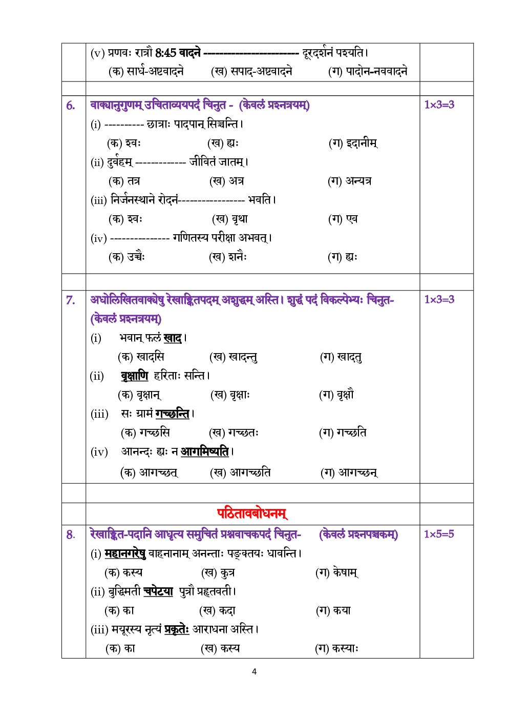 CBSE Sample Question Paper For Sanskrit Class 10 - Page 5