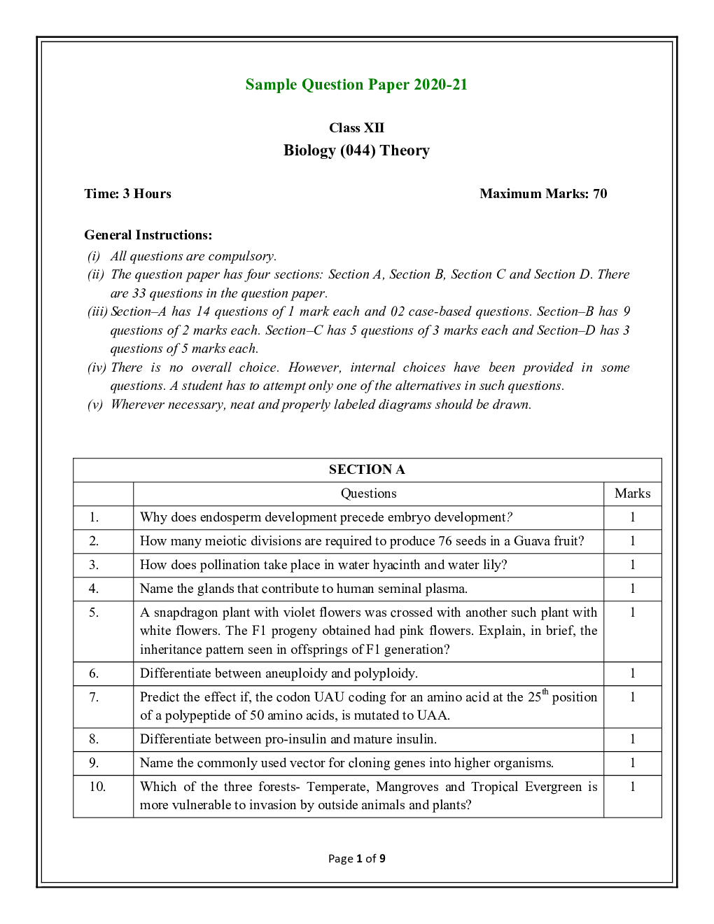 CBSE Sample Question Paper For Biology For Class-12 - Page 2