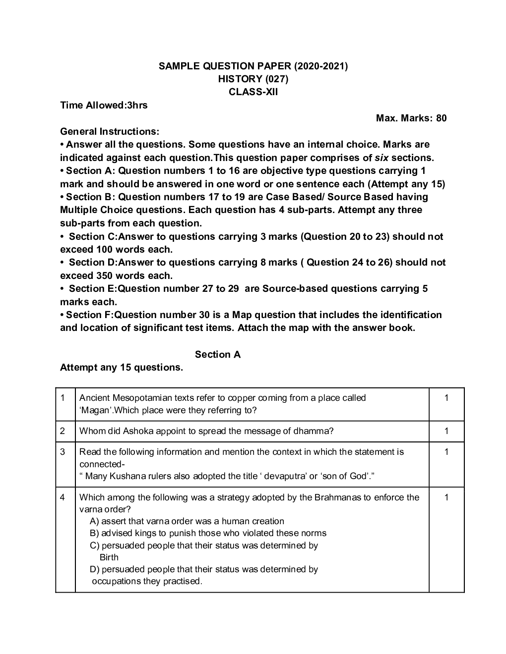 Download CBSE Sample Question Paper For History Class12 PDF Online