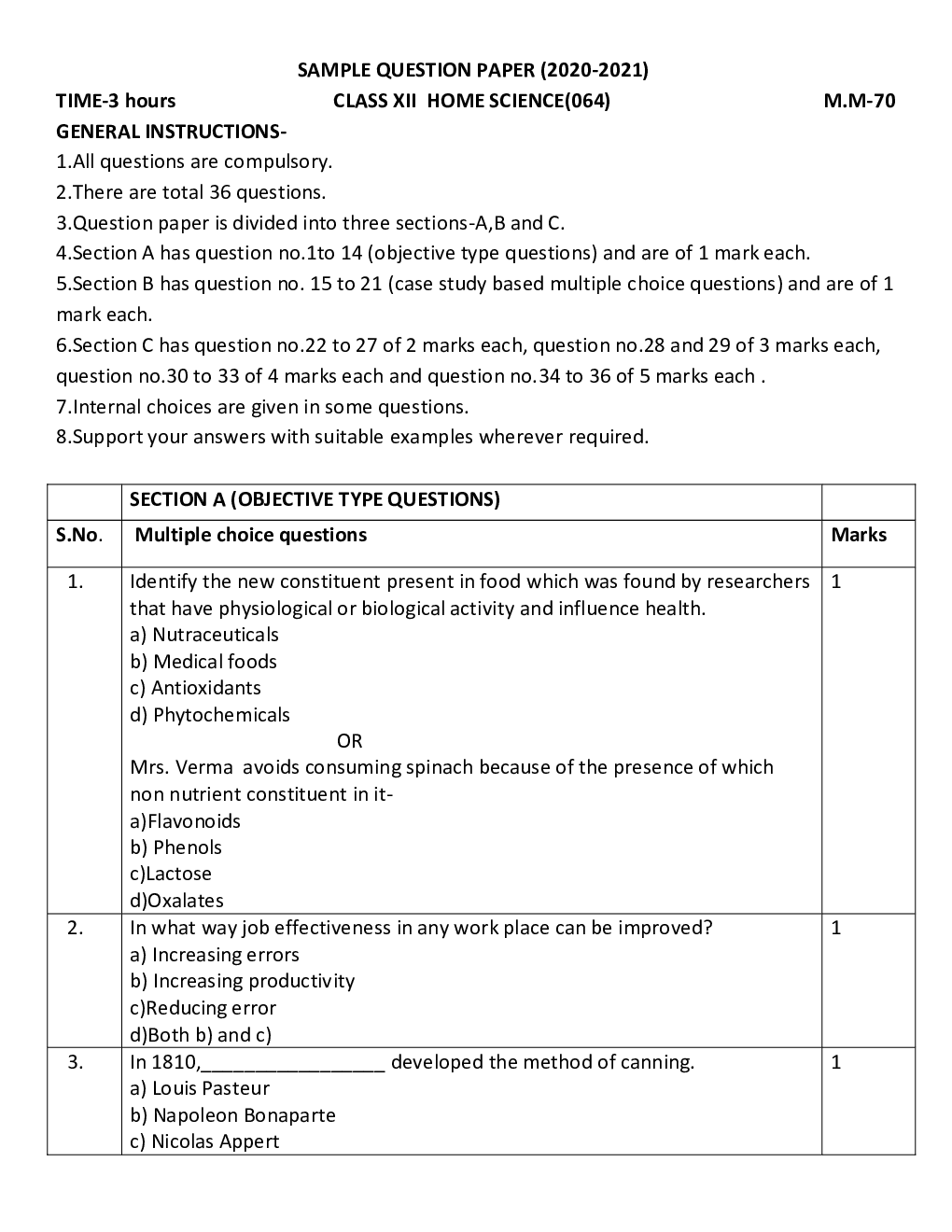 CBSE Sample Question Paper For Home Science Class-12 - Page 2