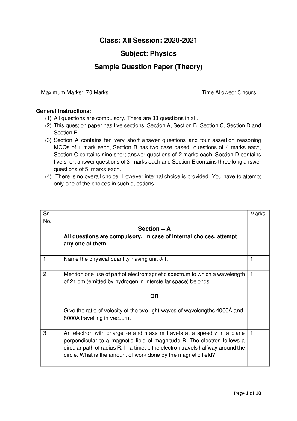 CBSE Sample Question Paper For Physics Class-12 - Page 2