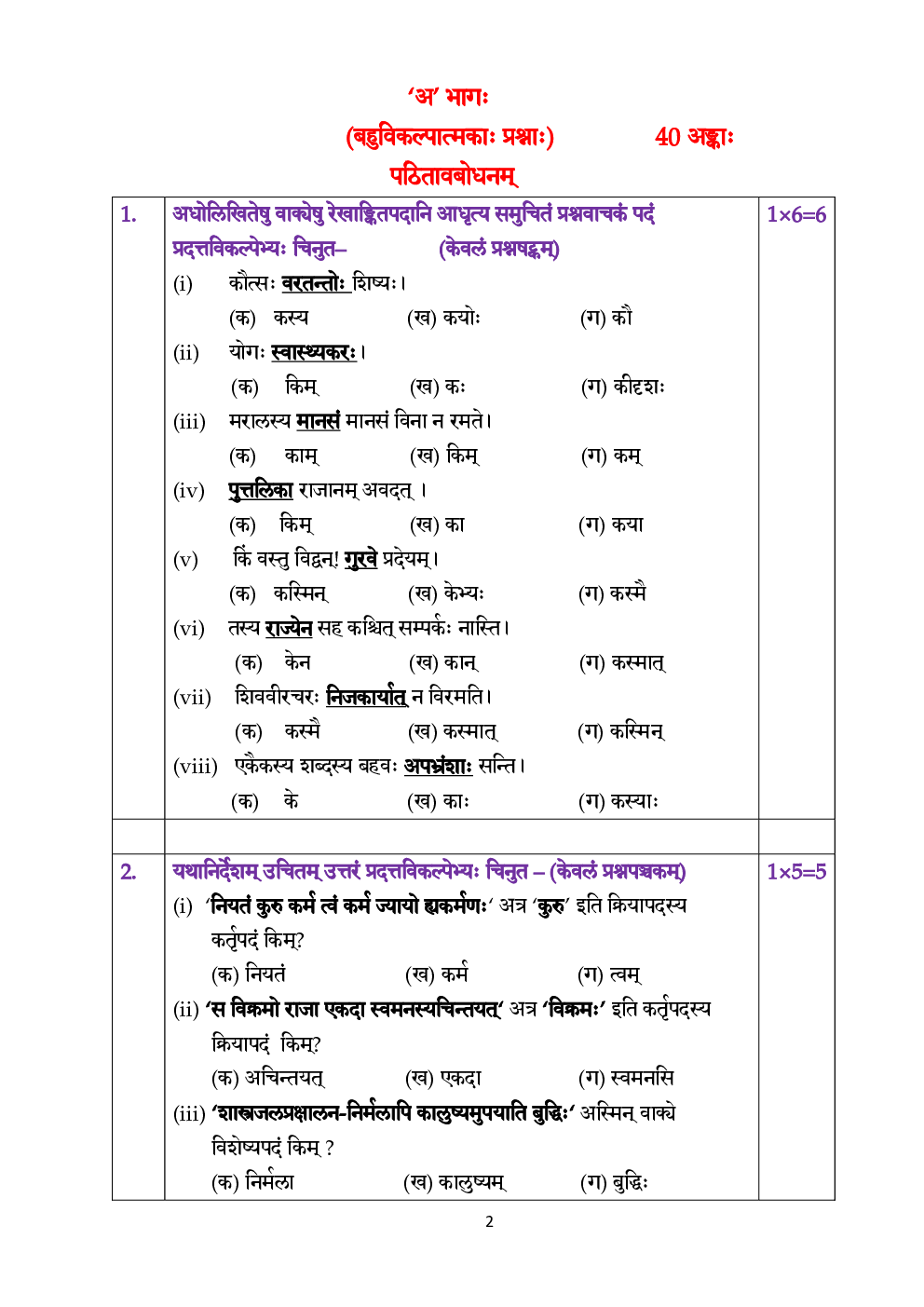 CBSE Sample Question Paper For Sanskrit Elective Class-12 - Page 3