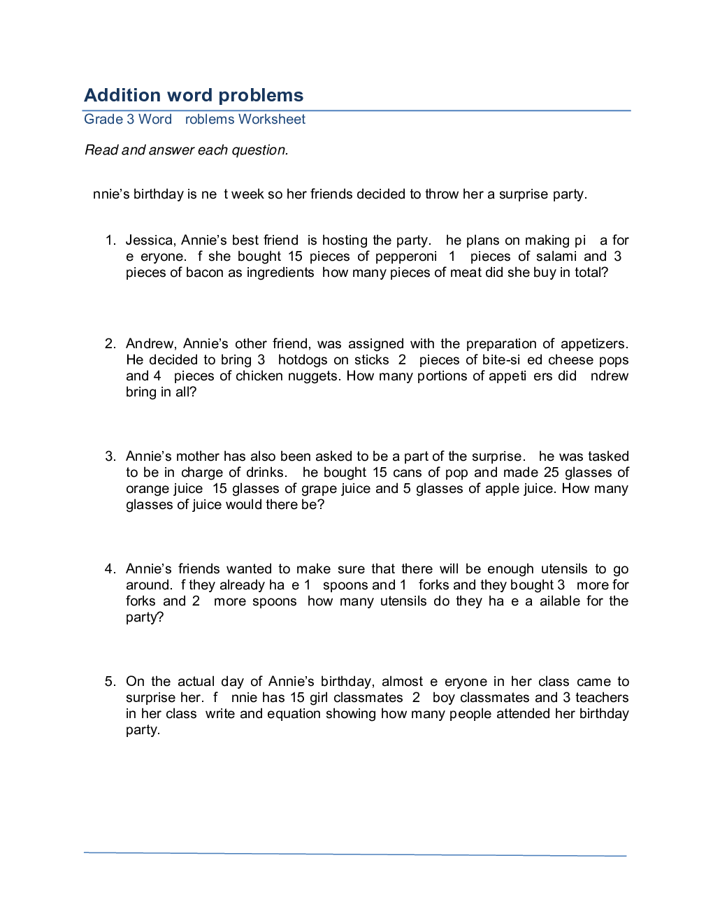 Mathematics Worksheet For Class-3 - Page 5