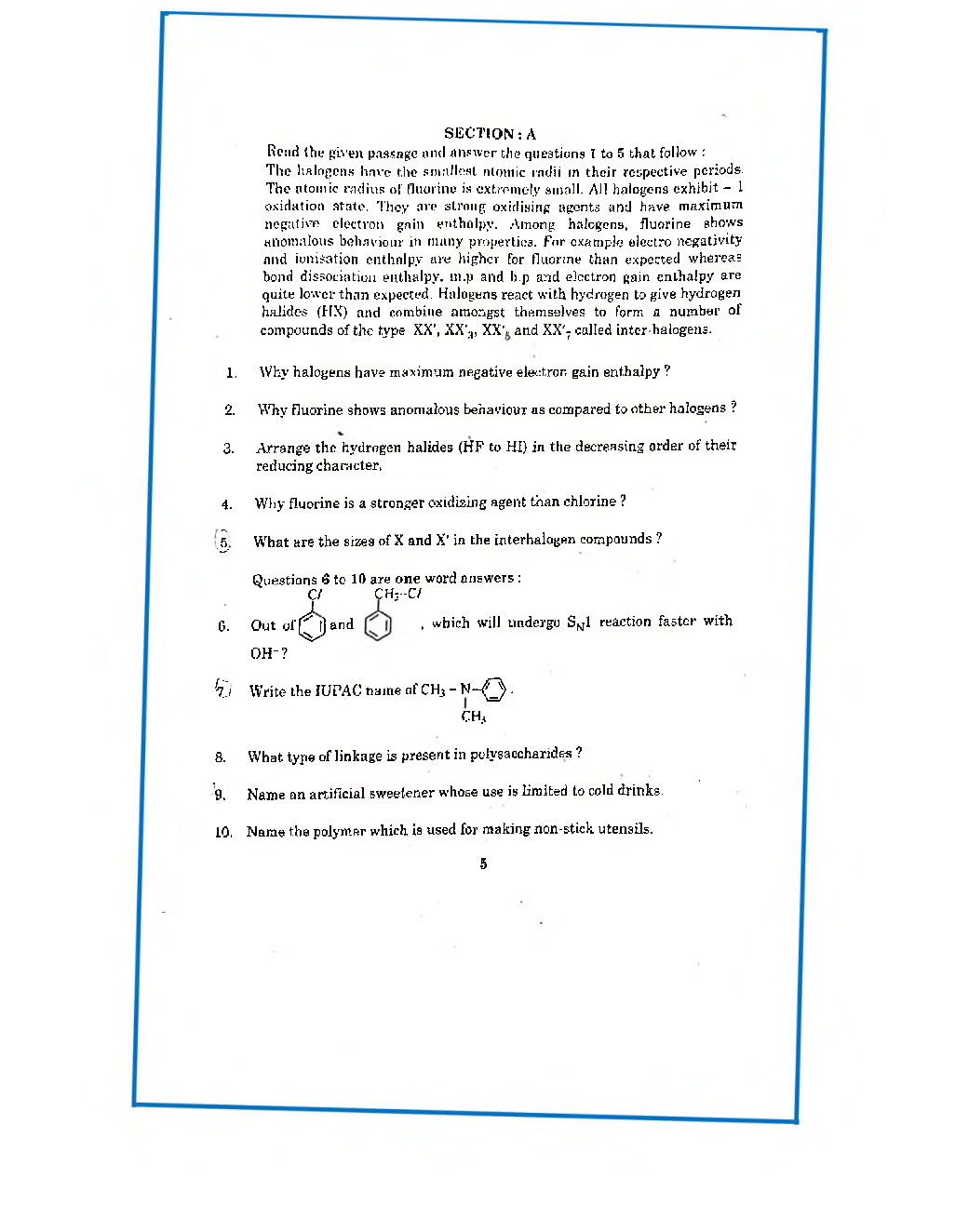 CBSE Class-12 Question Paper For Chemistry Set-1 2020 - Page 3