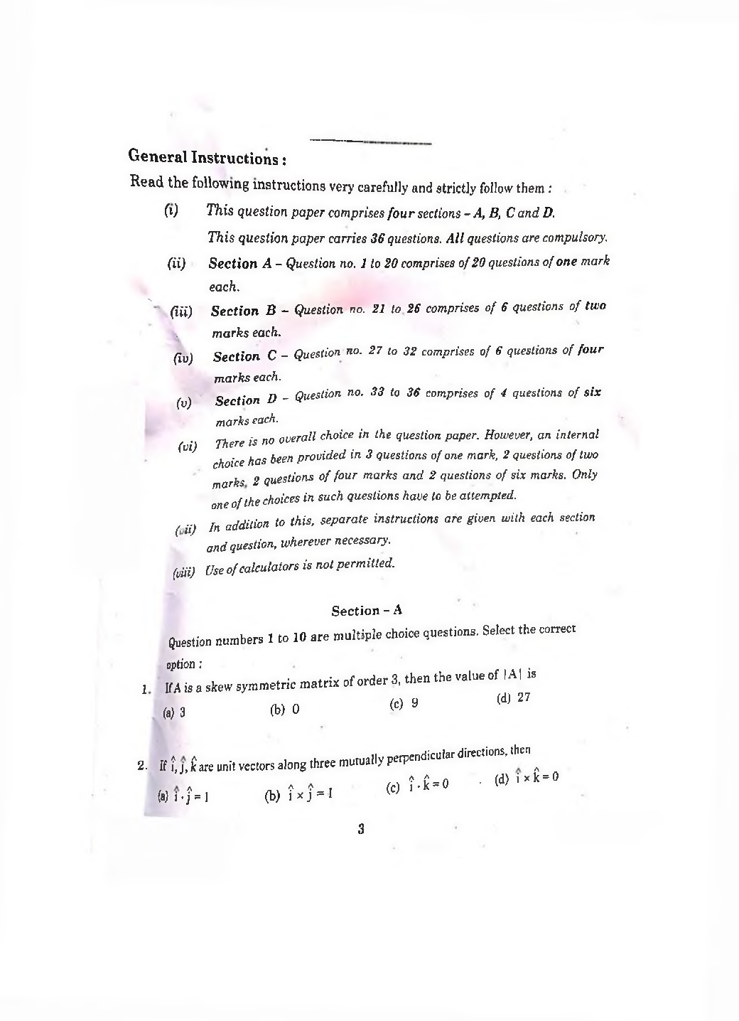 CBSE Class-12 Question Paper For Math’s Set-1 2020 - Page 2