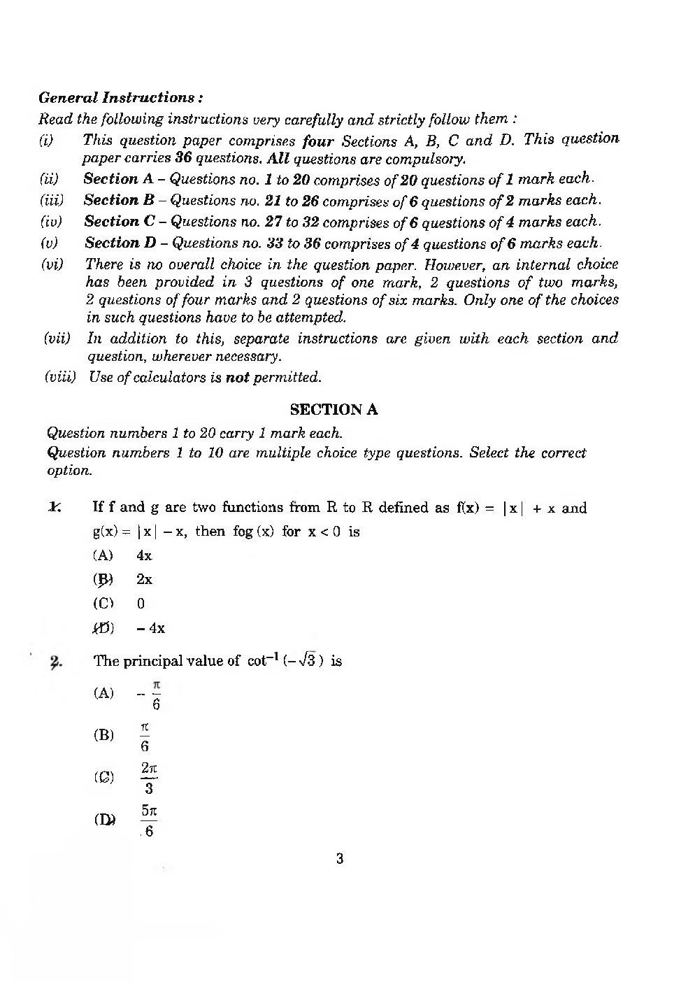 CBSE Class-12 Question Paper For Math’s Set-1 2019 - Page 2