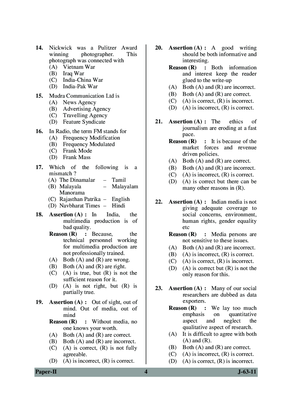 UGC NET Mass Communication Sample Papers Paper-II 2019 - Page 4