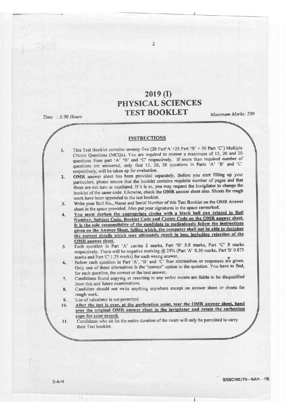 Previous Year Question Paper For CSIR NET Physical Science 2019 - Page 3