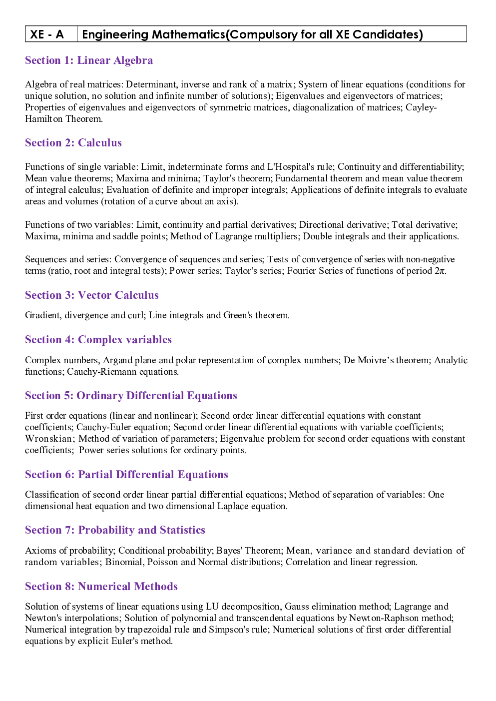 GATE Syllabus Engineering Science(XE) 2021 - Page 2