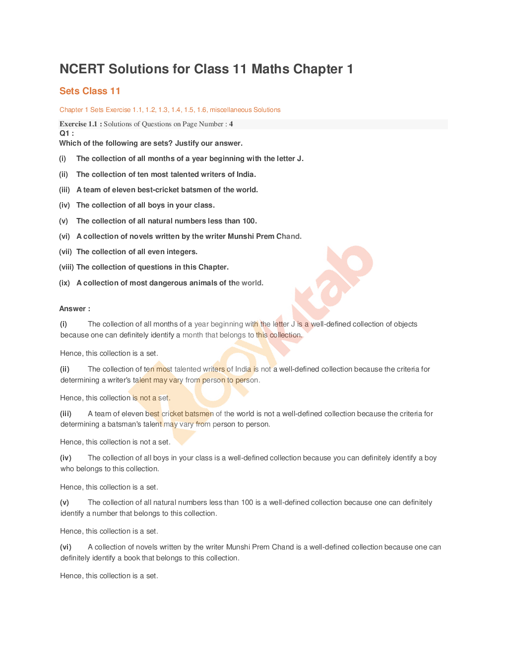 NCERT Solution For Class-11 Maths - Page 2