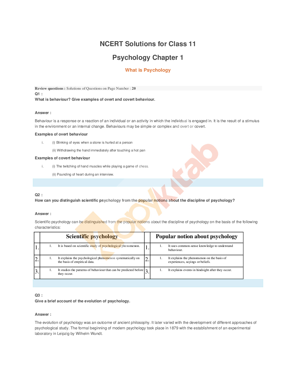 NCERT Solution For Class-11 Psychology - Page 2