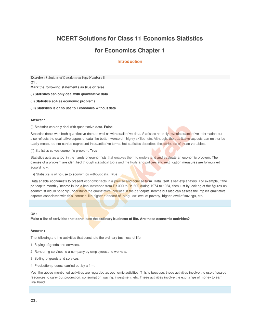 NCERT Solution For Class-11 Statistics - Page 2