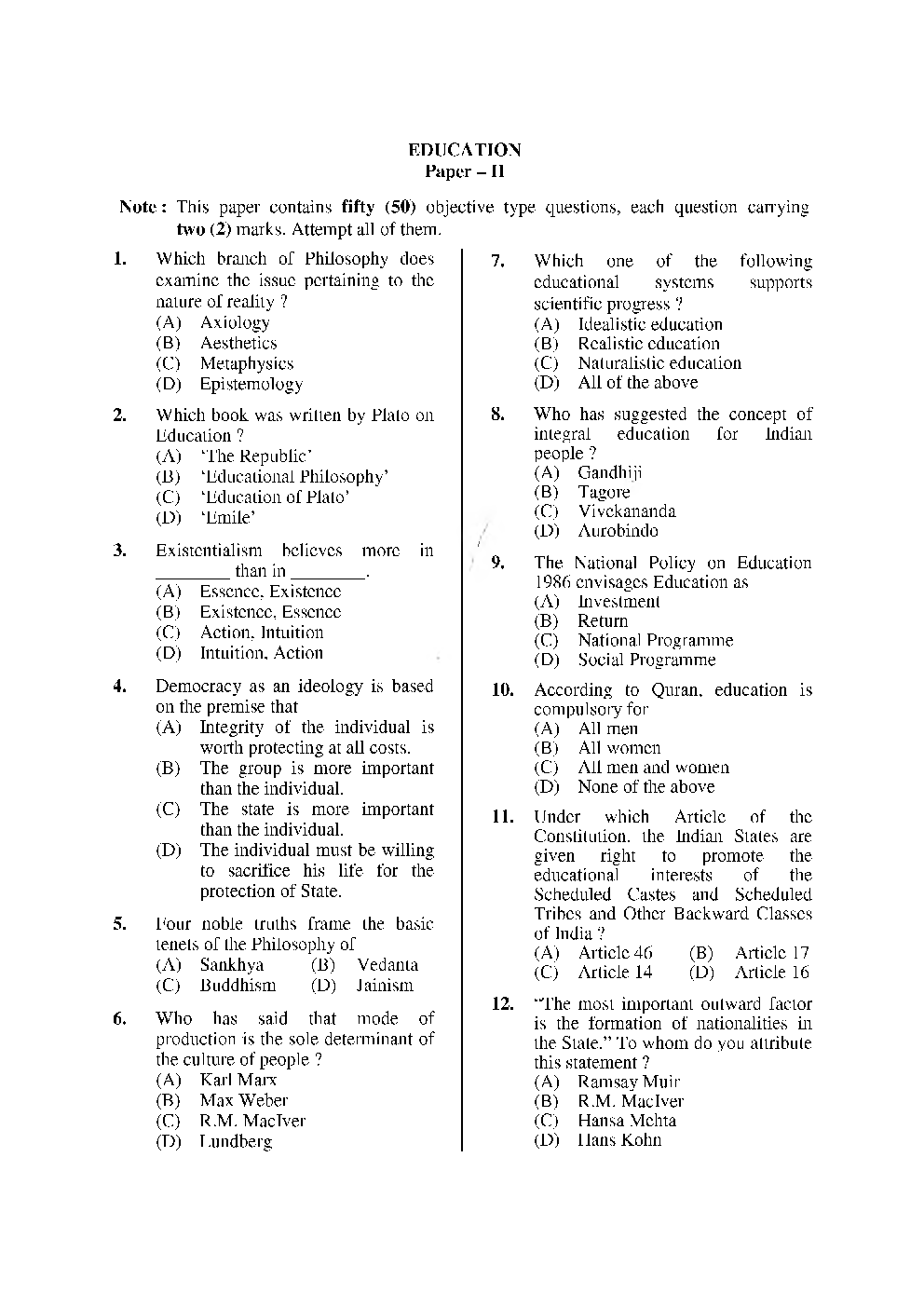 UGC NET Education  Paper-II & III June-Dec 2010 - Page 3