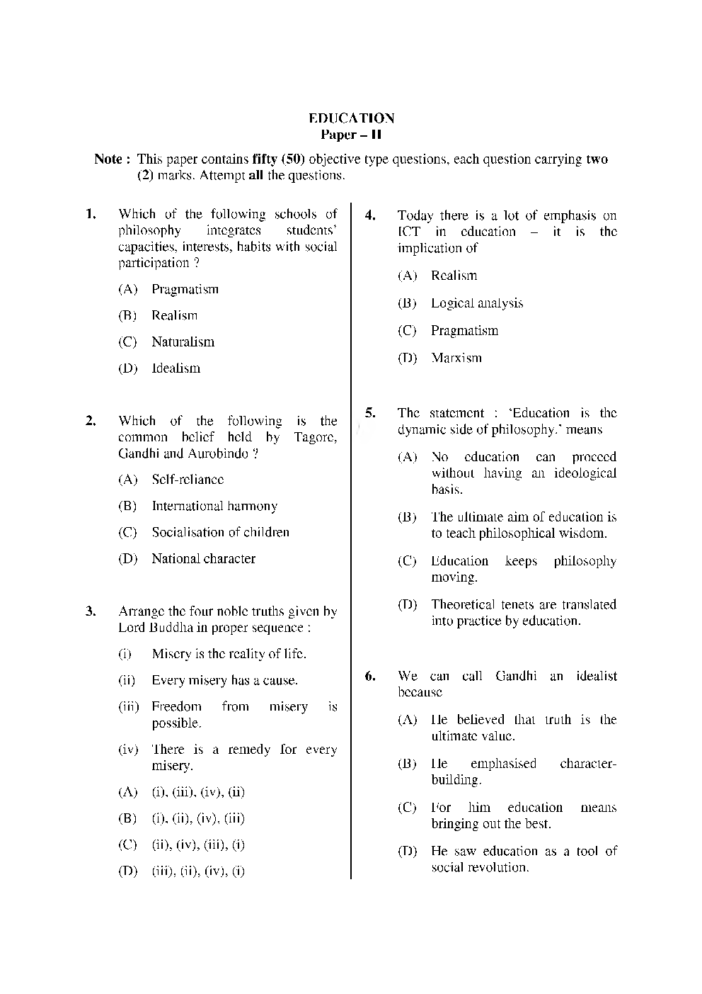 UGC NET Education  Paper-II & III June-Dec 2011 - Page 2