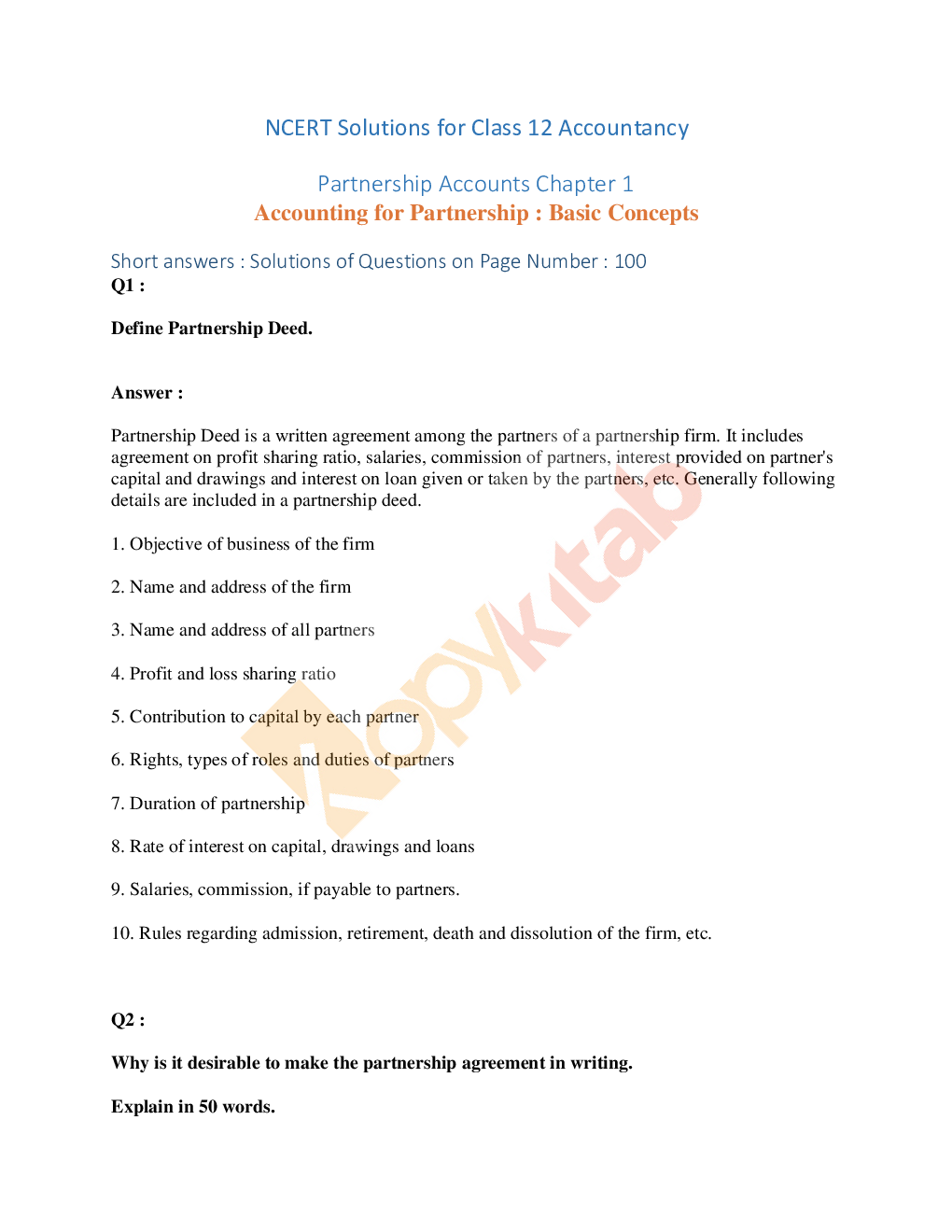 NCERT Solutions For Class-12 Account Part-2 - Page 2