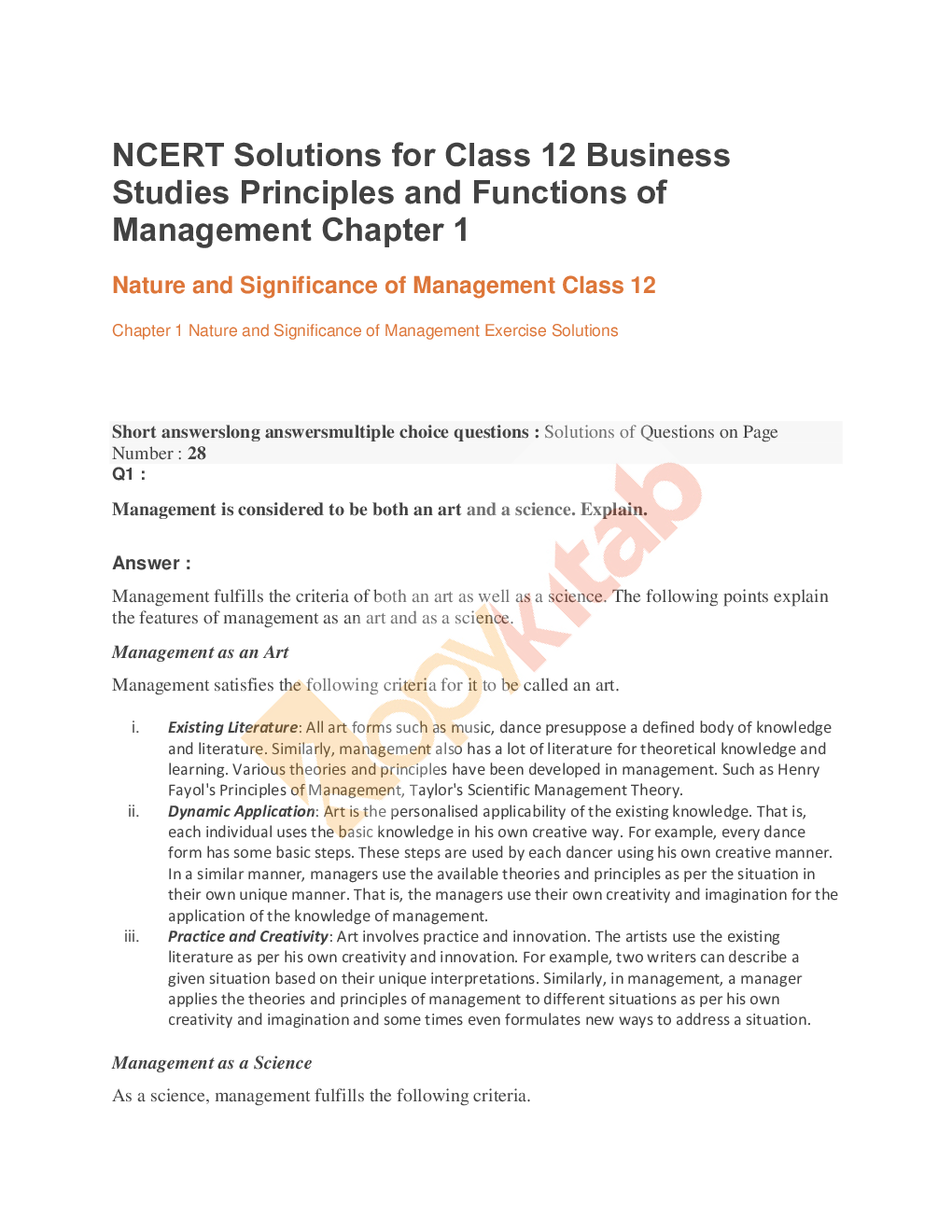 NCERT Solutions For Class-12 Business Studies Part-2 - Page 2