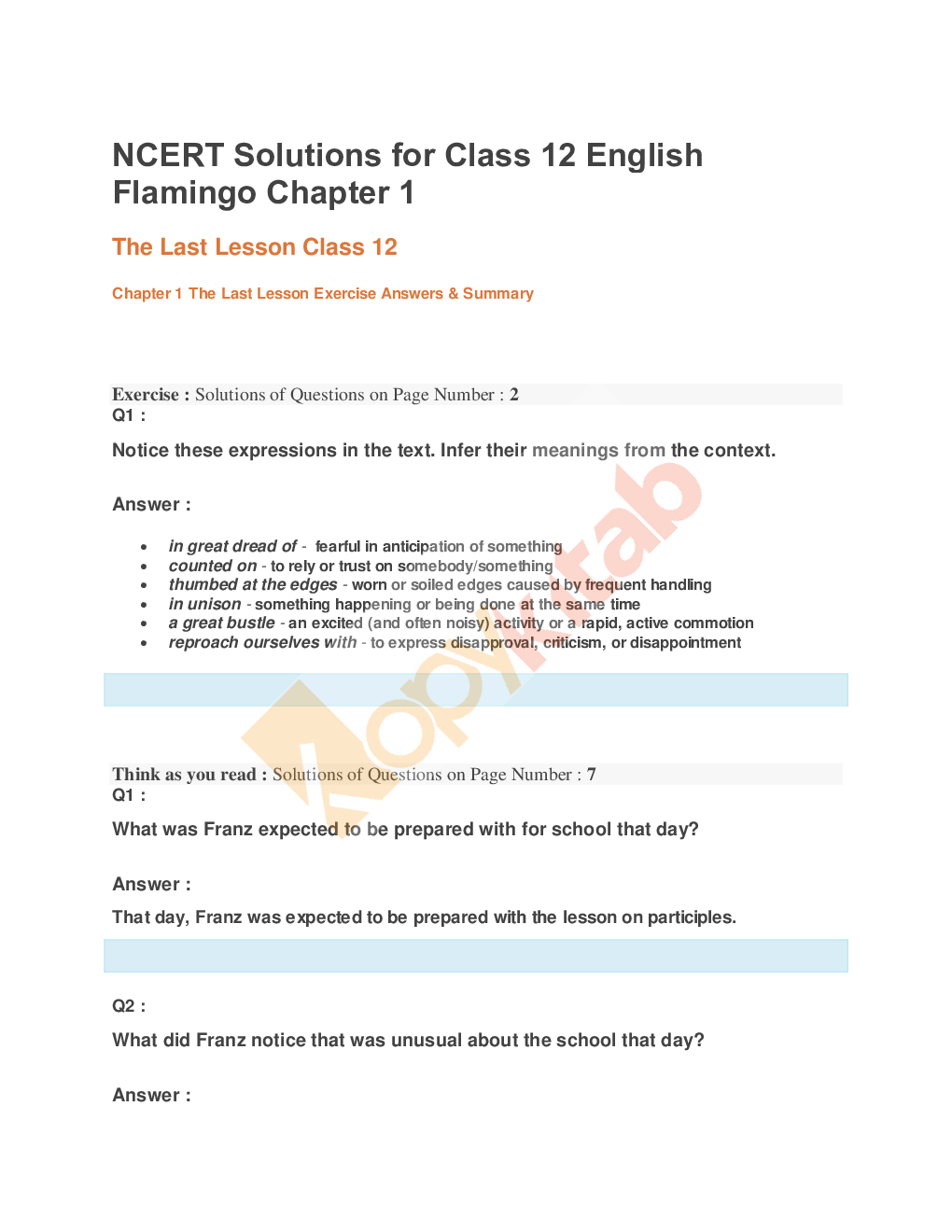 NCERT Solutions For Class-12 English Flamingo - Page 2