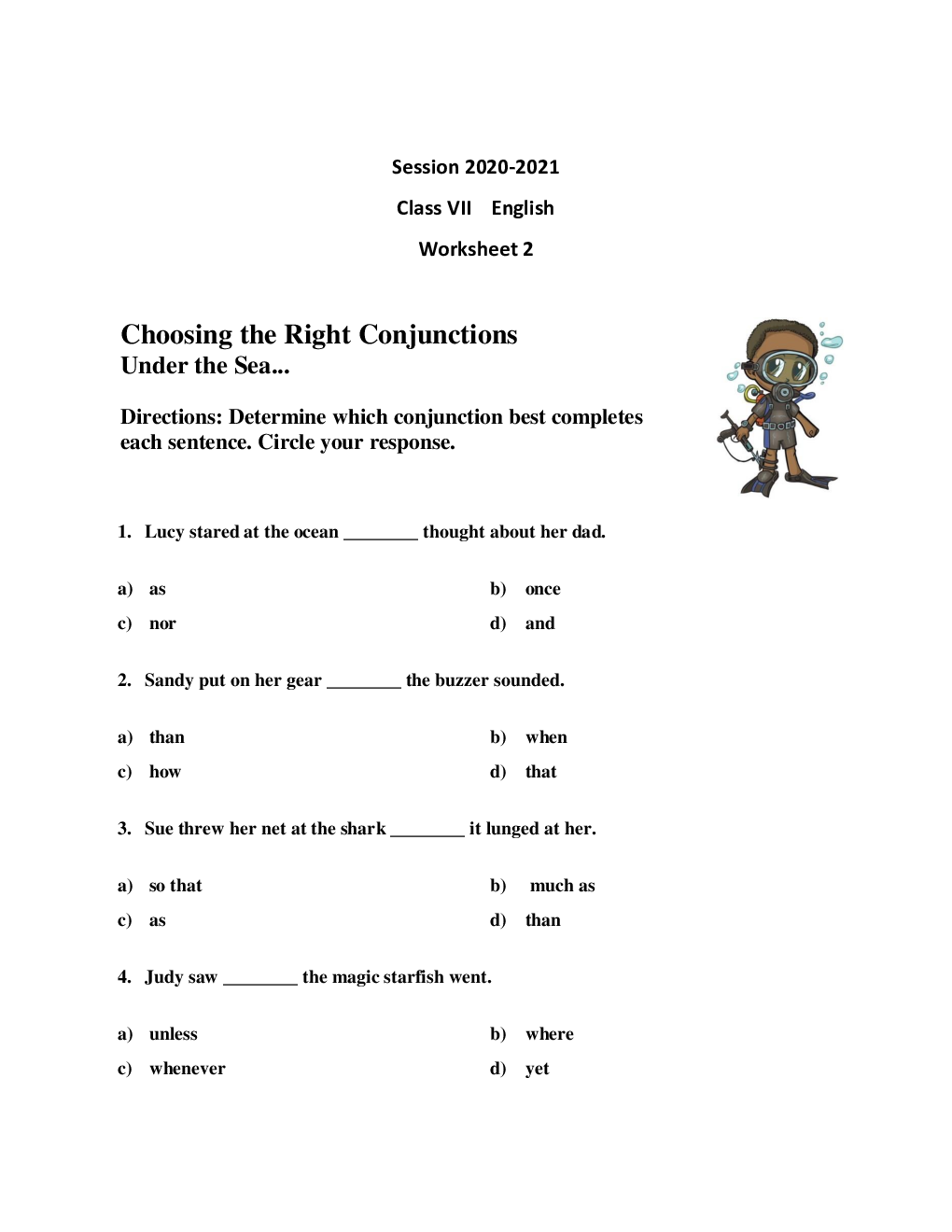 Class 7 English Conjunctions Worksheet - Page 2