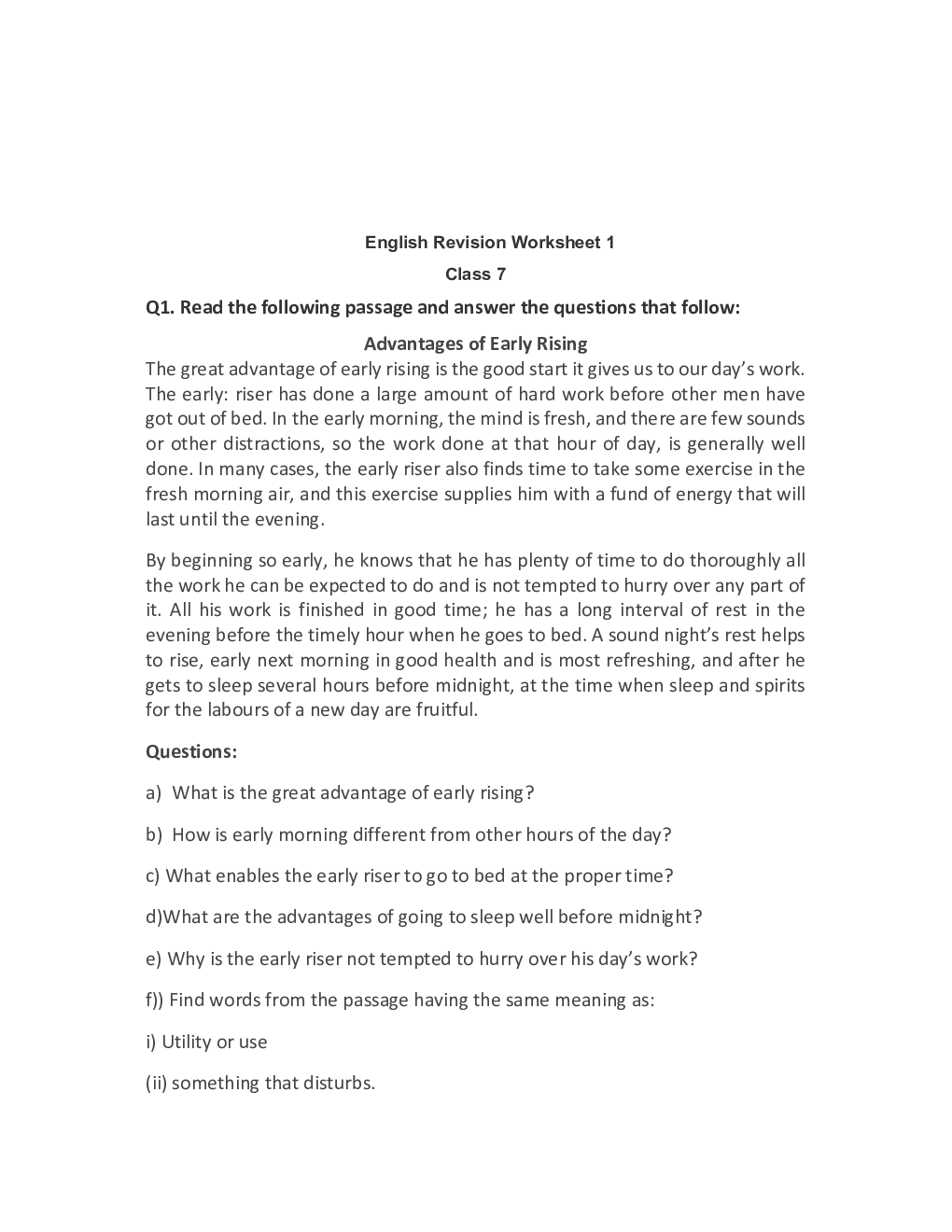 Class 7 English Revision Worksheet 1 - Page 2