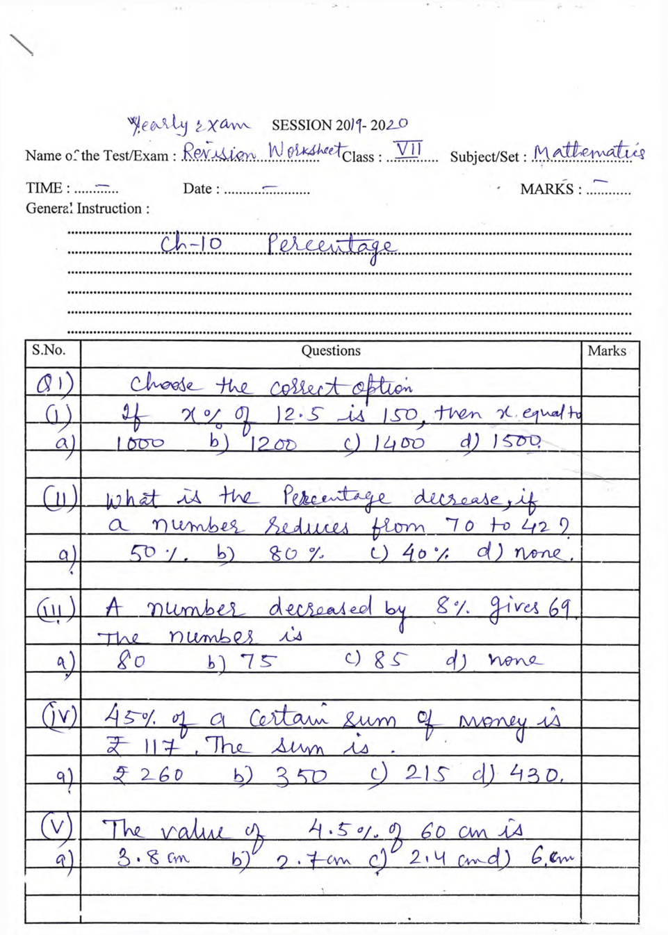 Class 7 Maths Revision Worksheet - Page 2